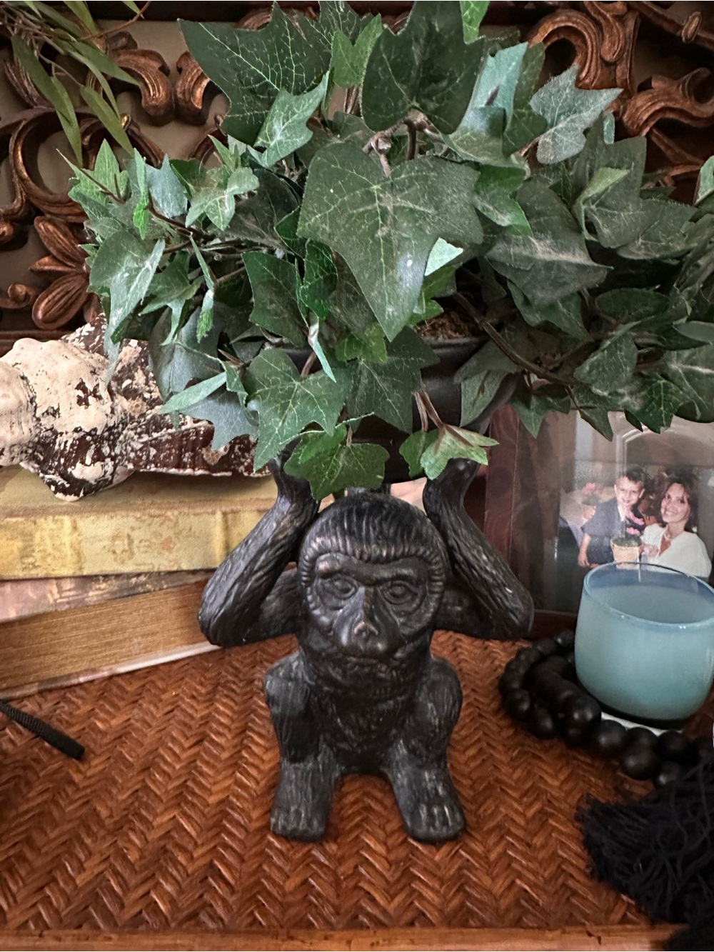 Black Monkey Ceramic Planter Holder